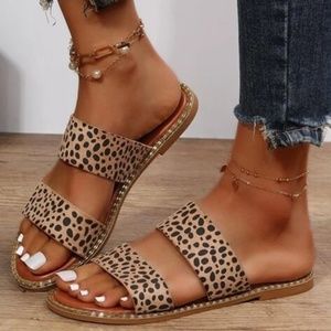 Brown Loepard Double Strap Sandals